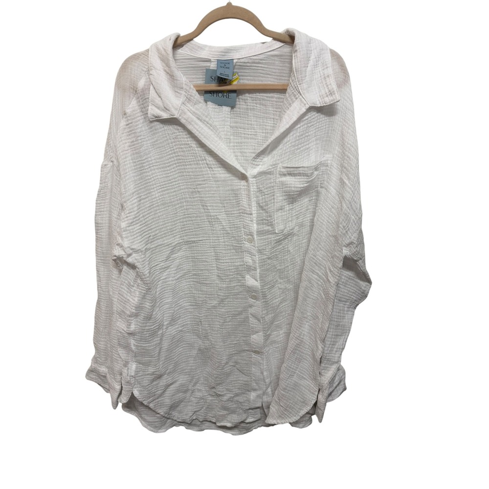 Shade & Shore Women's Large White Cotton Gauze Button Down Swim Cover Up NWT